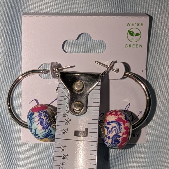 Viva Beads Blue & Yellow Ceramic Bead Hoop Earrings 5130 - Picture 5 of 6